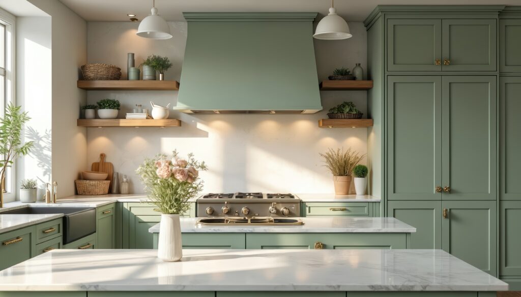 Kuchnia w odcieniu szałwiowej zieleni
